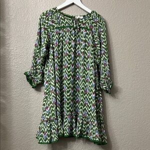 Roller Rabbit Green and White Zigzag Kids Dress
